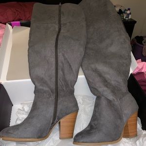 Lane Bryant wide calf, wide width boots. Dark gray